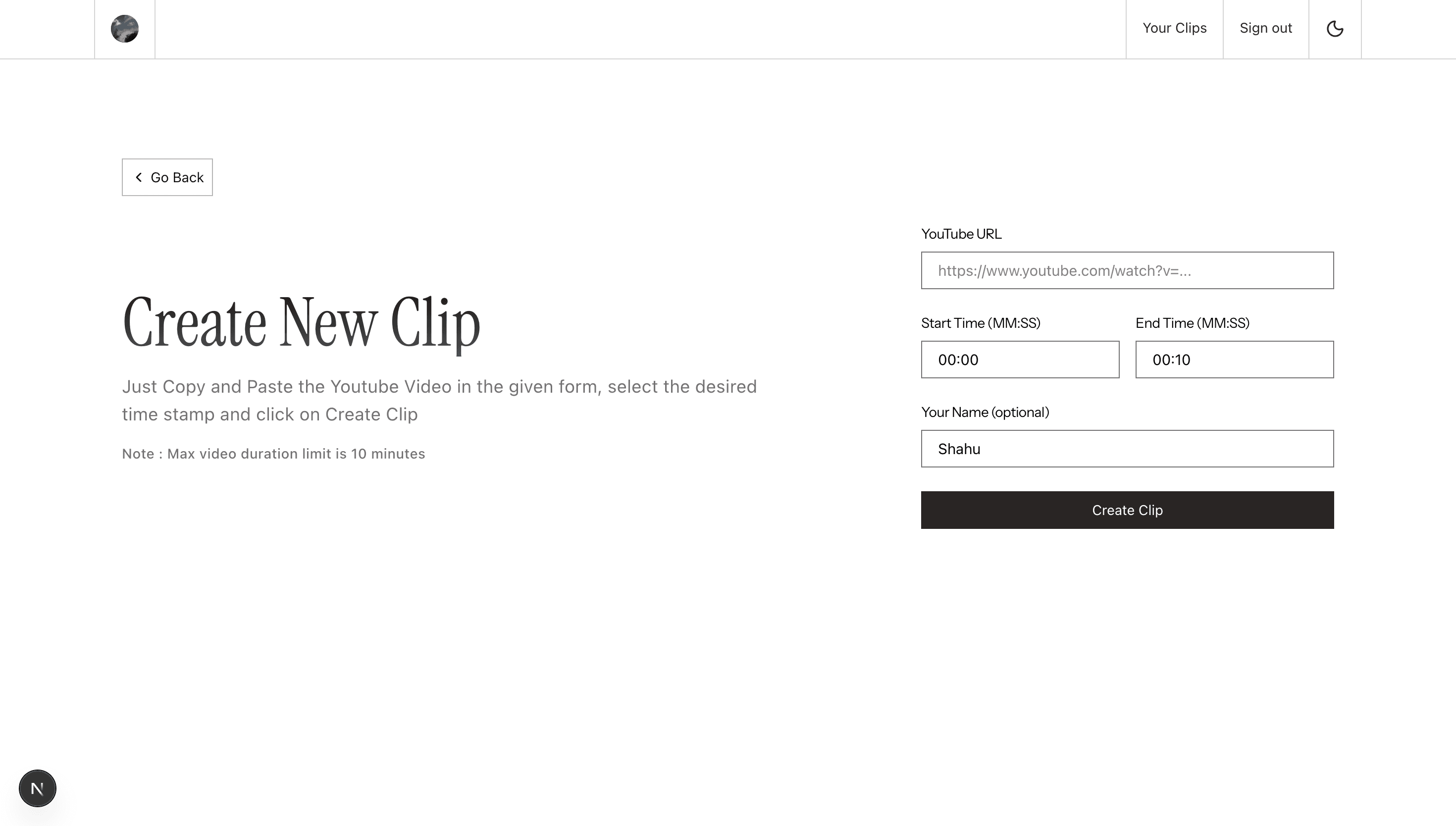 Creating a clip just select timestamps and paste video link
