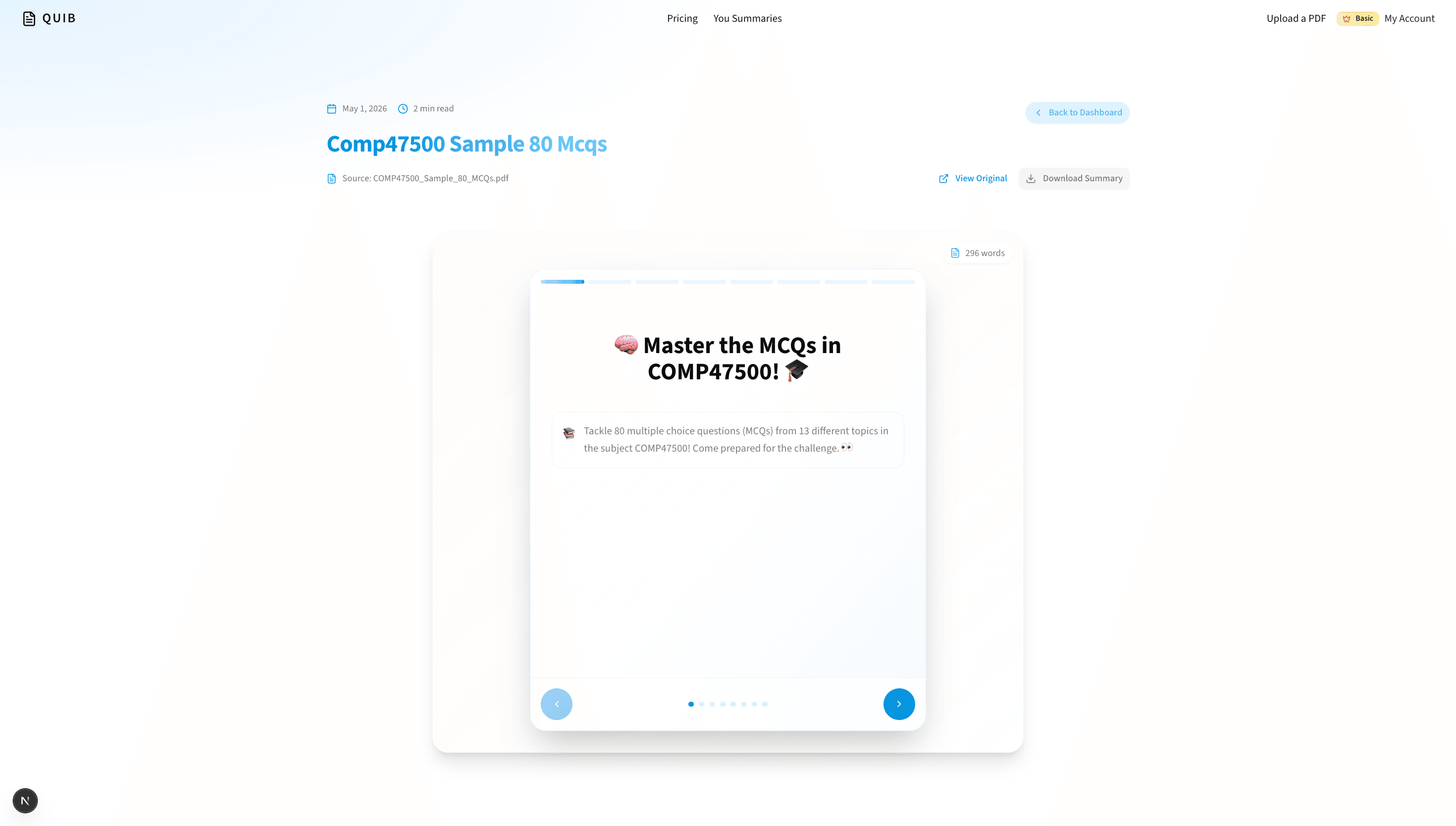 Interactive reels-style summary view