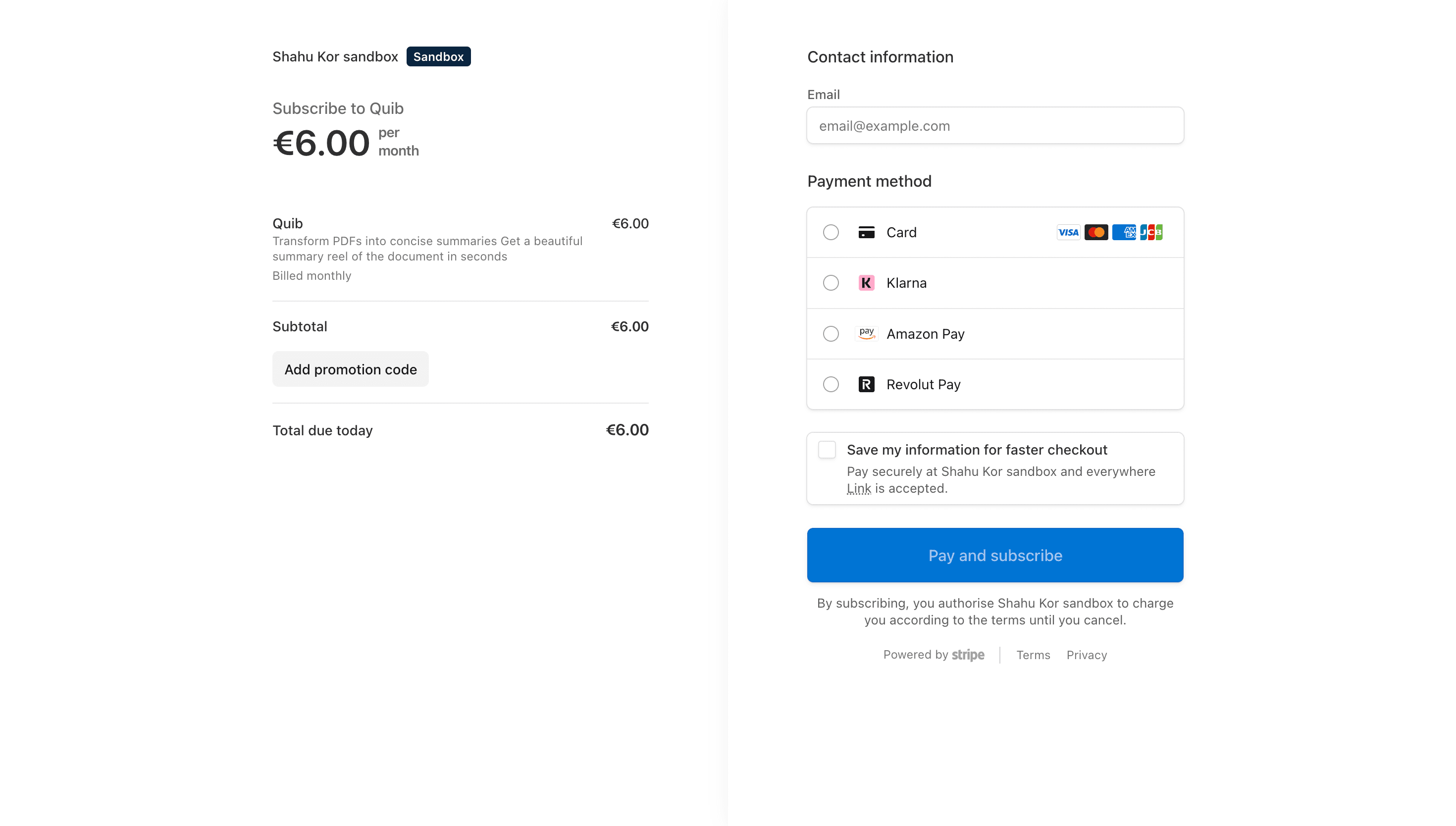 Implemented complete Stripe checkout experience