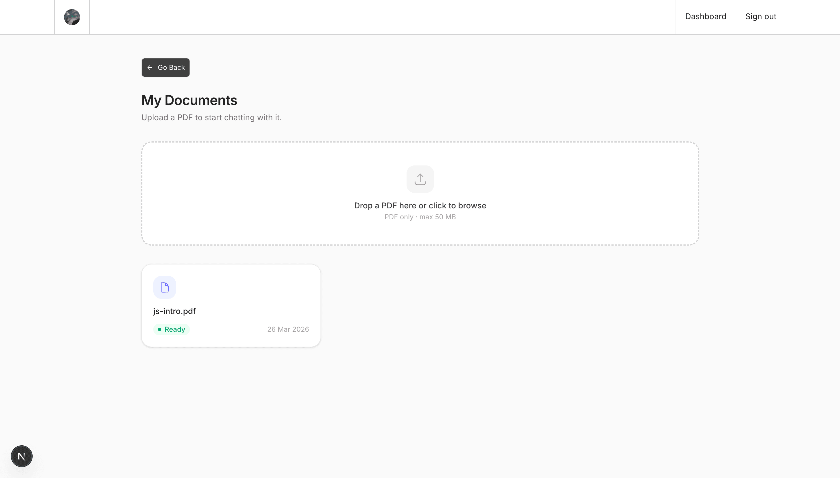 Document dashboard, manage uploaded PDFs